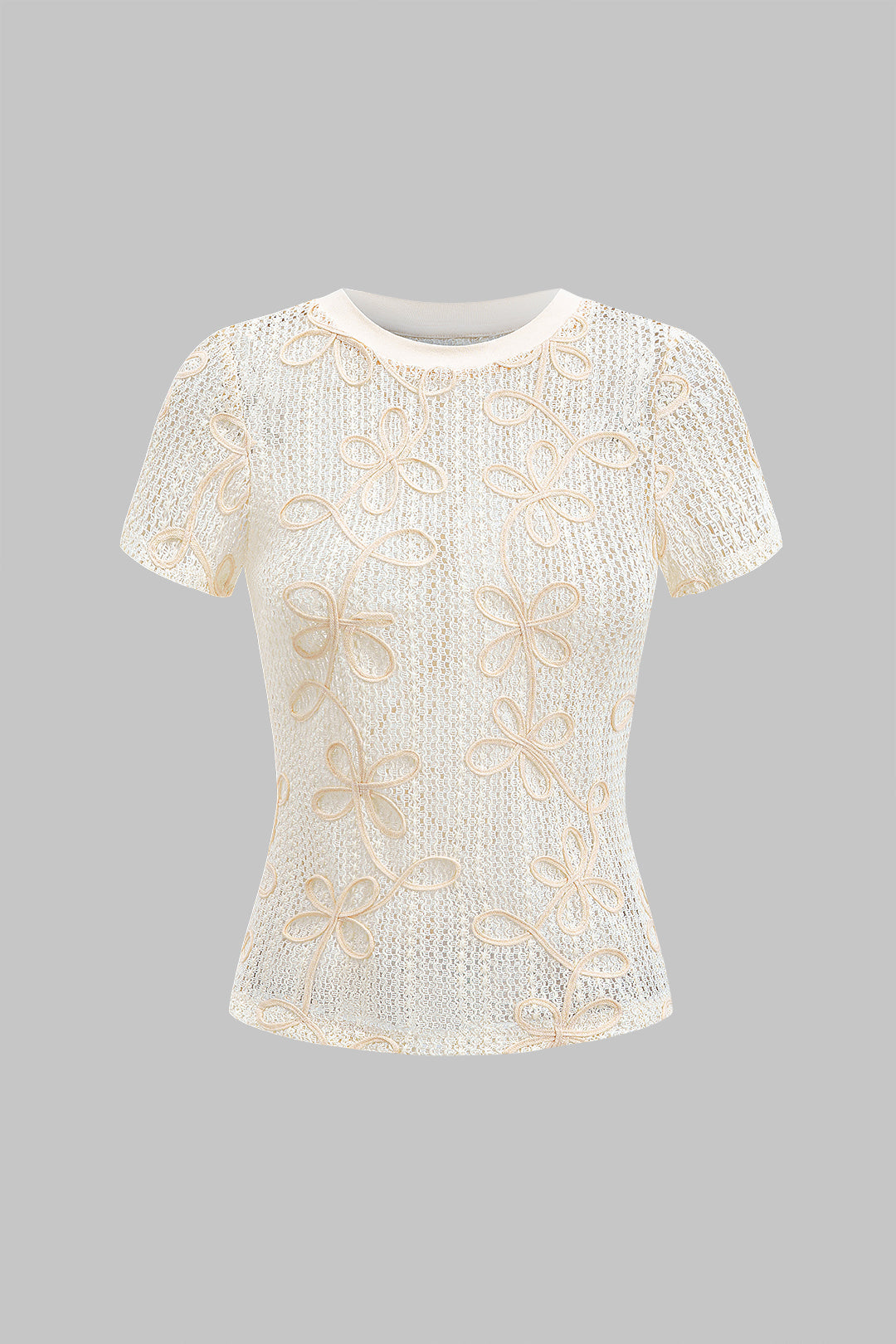 Hollow Out Applique Kısa Kollu Tişört