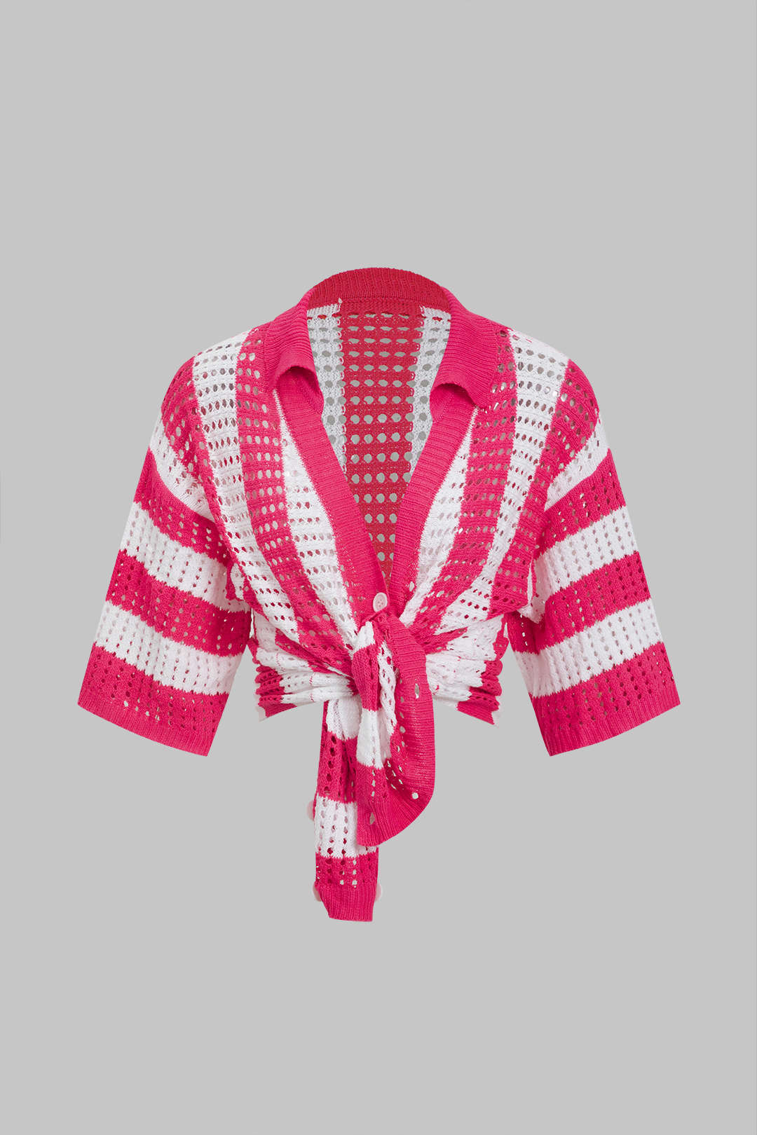 Çizgili Triko Delikli Şort Takımı