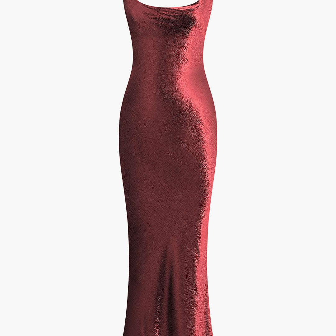 Metallic Sırt Açık Kayık Yaka Balık Elbise