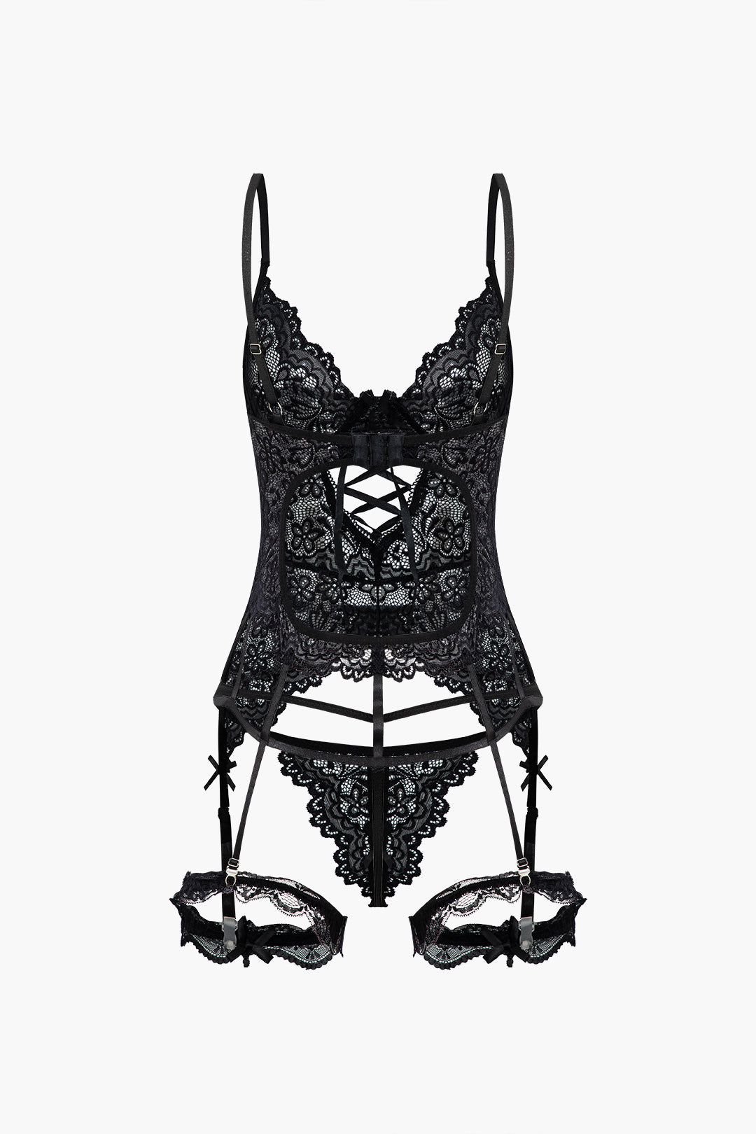 Düz Renk Kesik Dantel İç Giyim Garter Seti