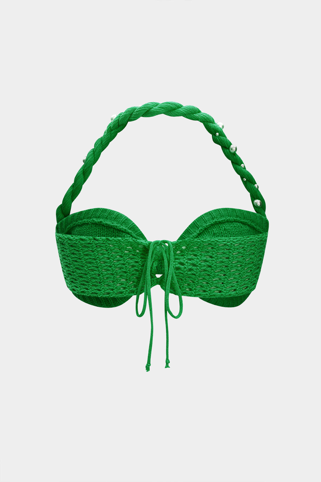 Örgü İnci Dekor Halter Yaka Örgü Bağlamalı Tank Top