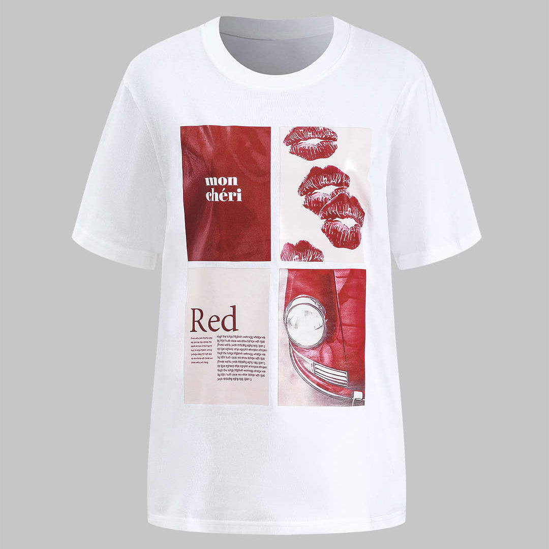 Harf Baskılı Yuvarlak Yaka Kısa Kollu Tişört