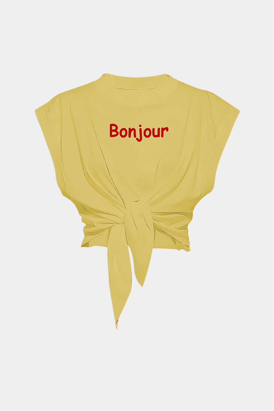 Yazı Baskılı Bağlamalı Kısa Kollu Tişört