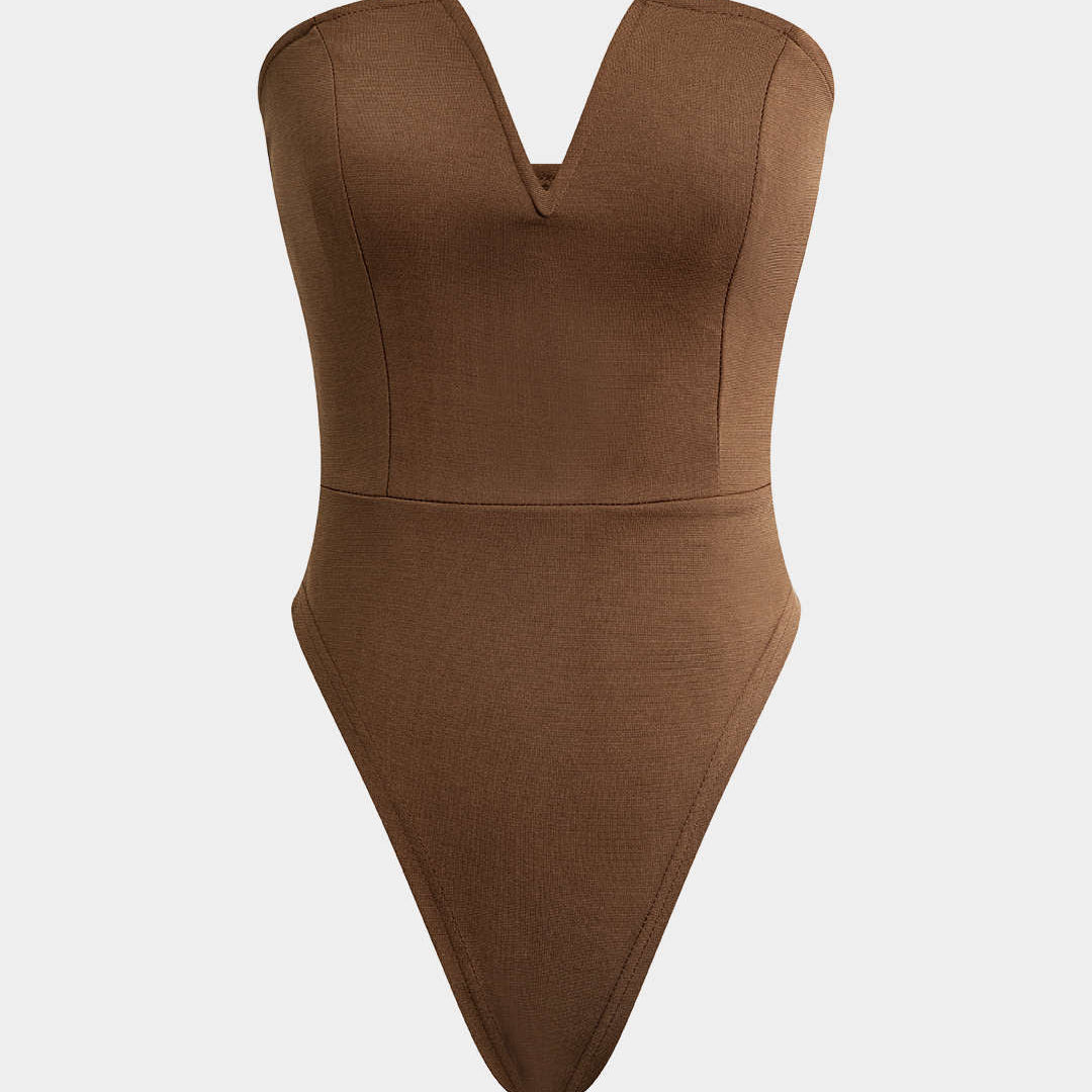 Basic V Yaka Straplez Bodysuit