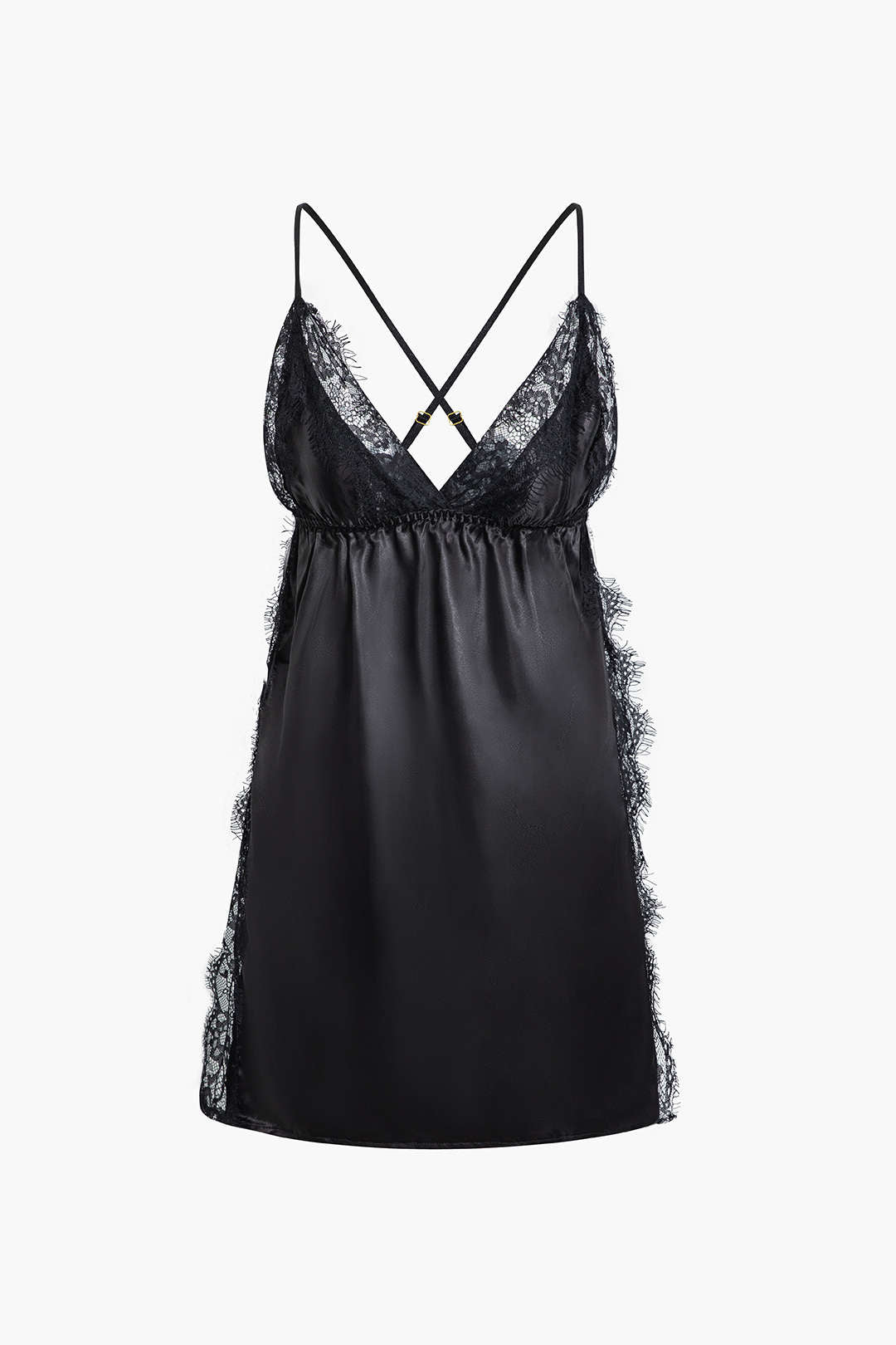 Saten Dantel Fırfırlı Yama Detaylı Sırt Açık Gecelik