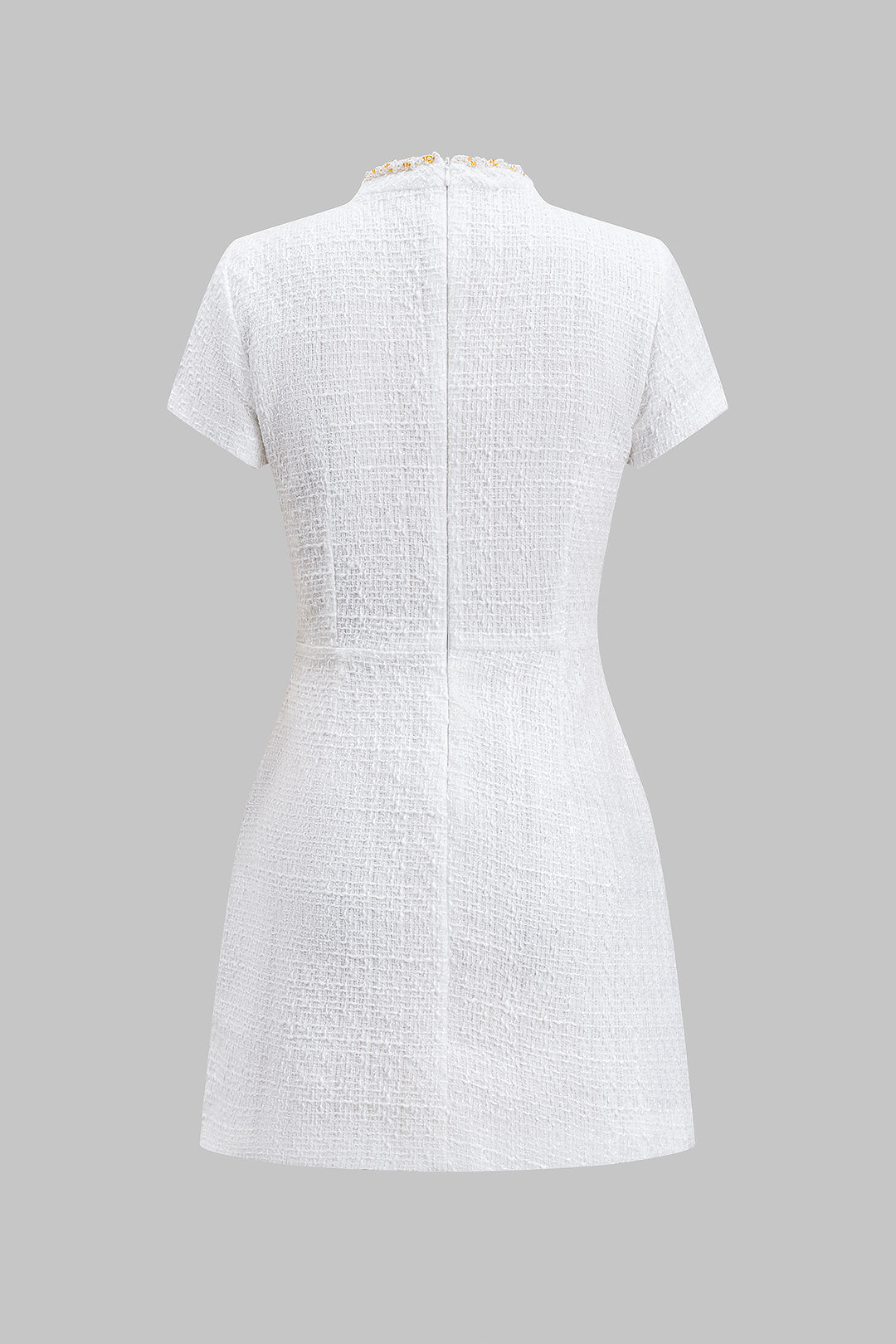 Boncuk Sahte Cep Fermuarlı Kısa Kollu Mini Elbise