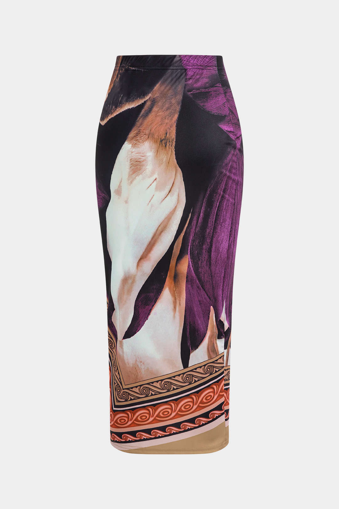 Soyut Çiçek Desenli Uzun Kollu Bluz ve Midi Etek Takımı