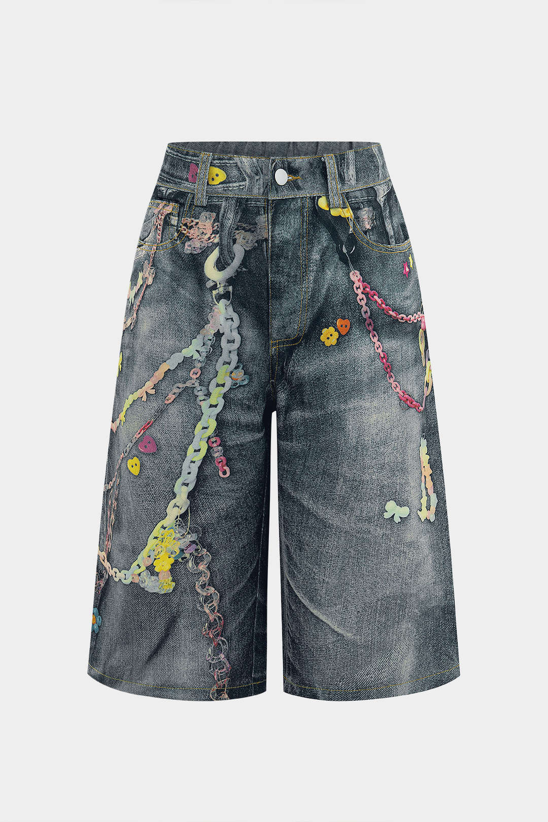 Zincir Desenli Geniş Paça Şort