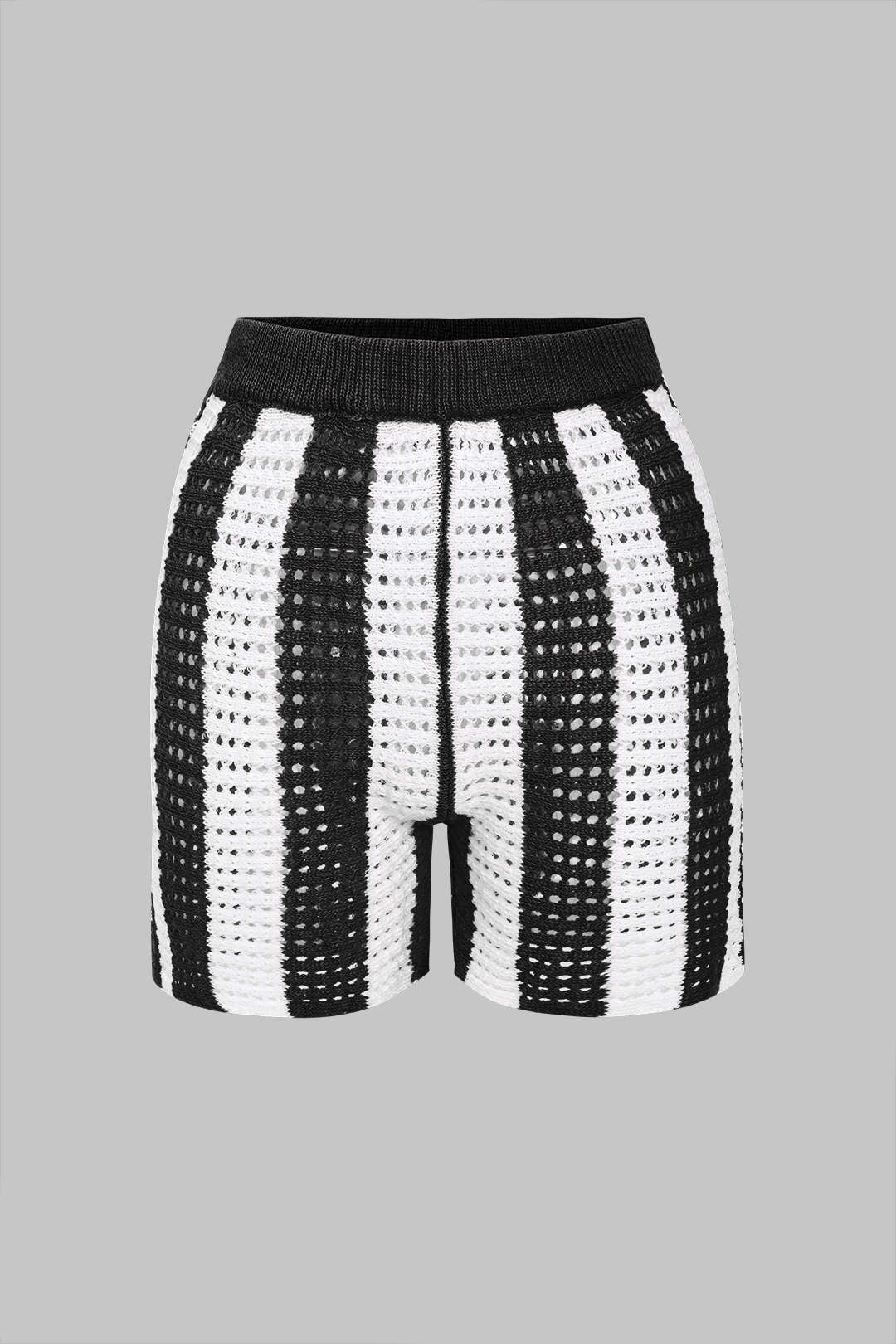 Çizgili Triko Delikli Şort Takımı