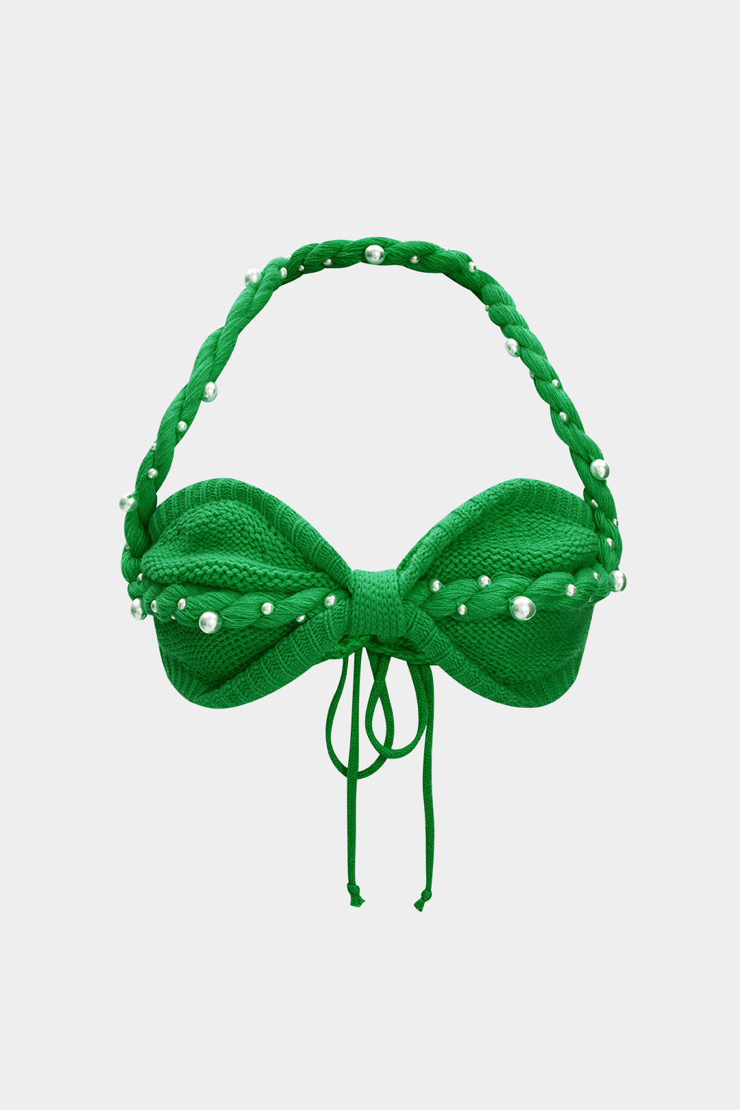 Örgü İnci Dekor Halter Yaka Örgü Bağlamalı Tank Top