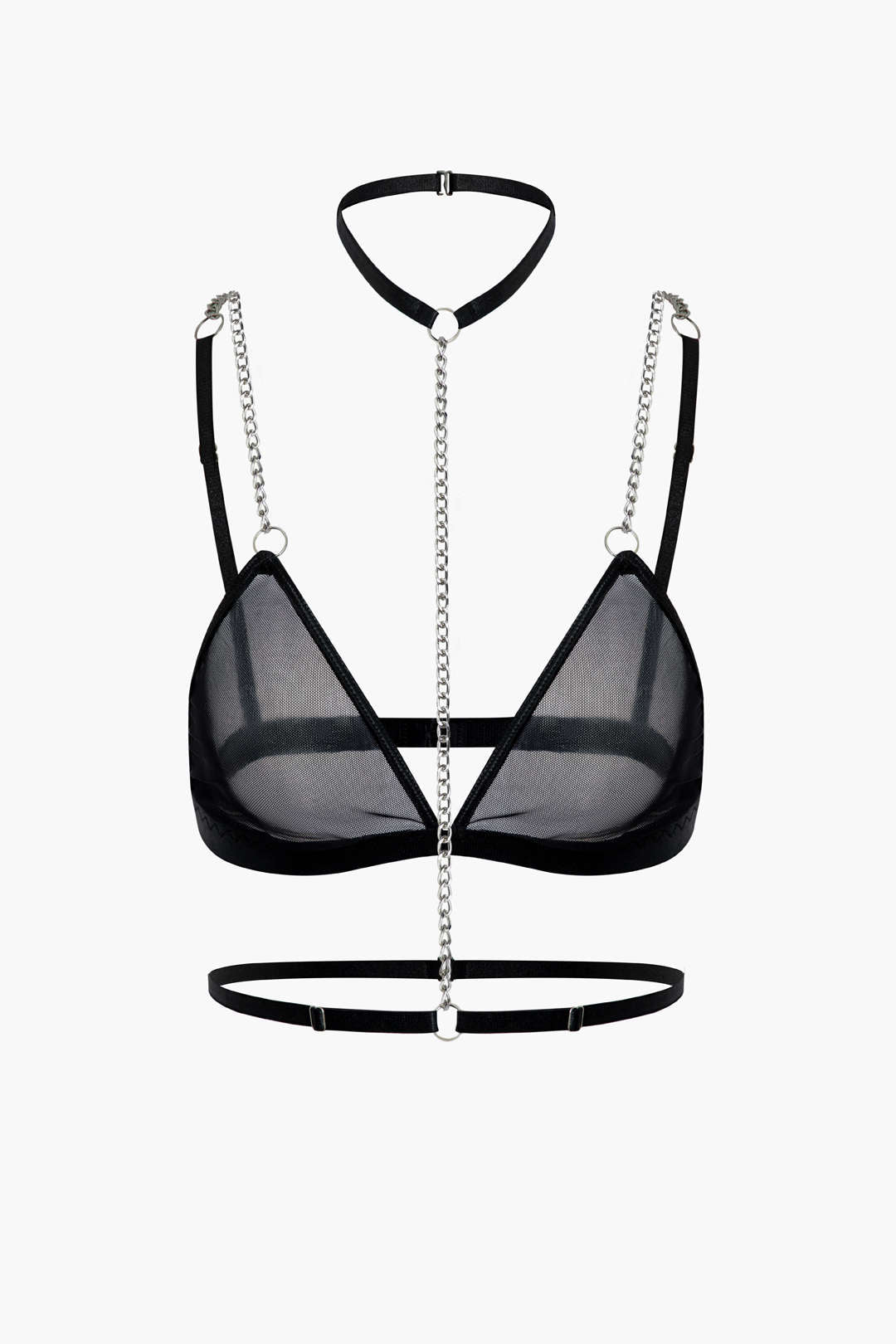 File Şeffaf Zincir Detaylı İki Parçalı İç Giyim Seti ve Choker