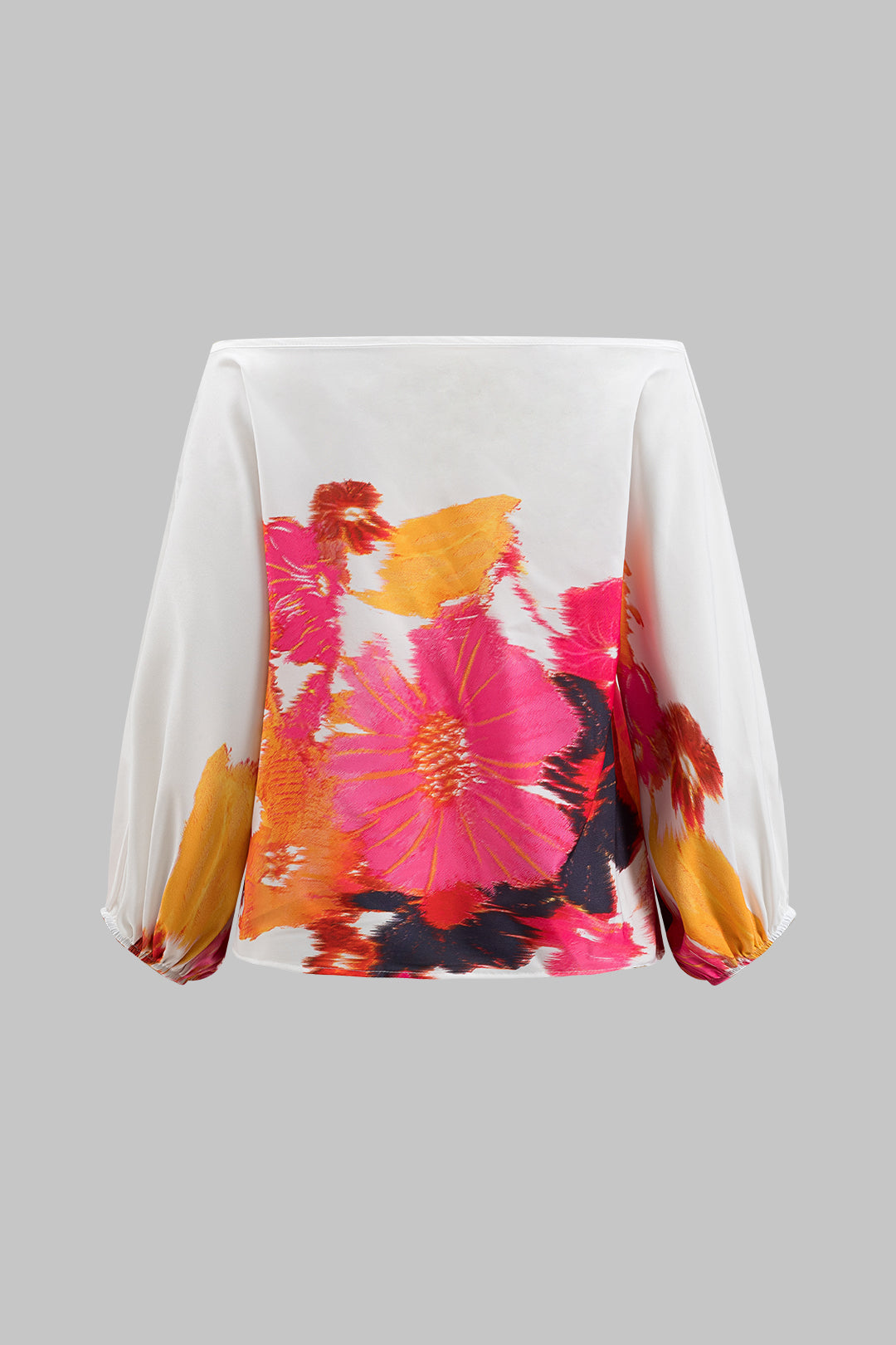 Çiçekli Desenli Off Shoulder Uzun Kollu Bluz Ve Fermuarlı Geniş Paça Pantolon Seti