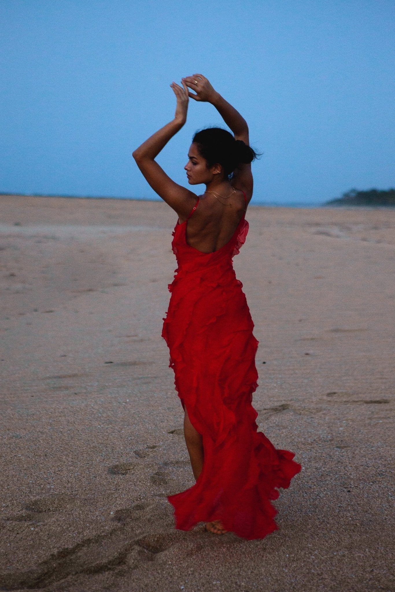 Olyssa Eve Şifon Fırfırlı Uzun Slip Elbise