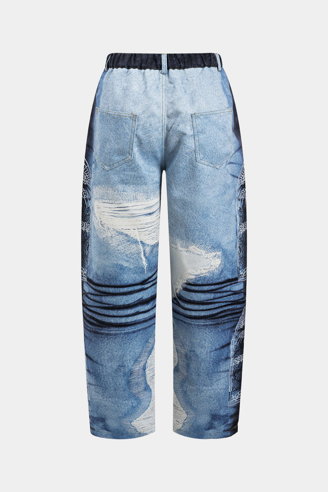 Soyut Baskılı Düğmeli Cep Pantolonları