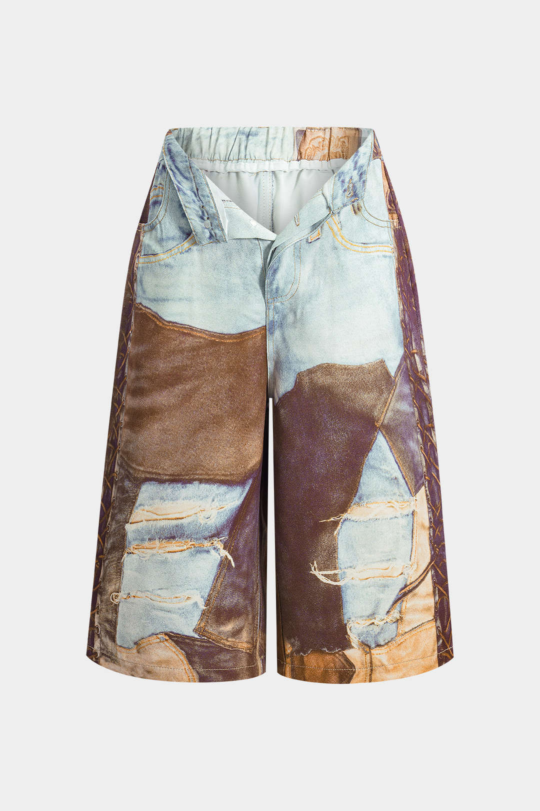 Zincir Desenli Geniş Paça Şort