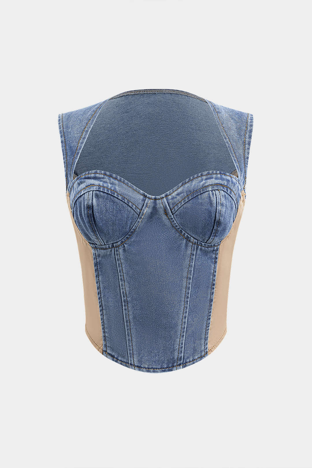 Denim Bustier Patchwork Üst