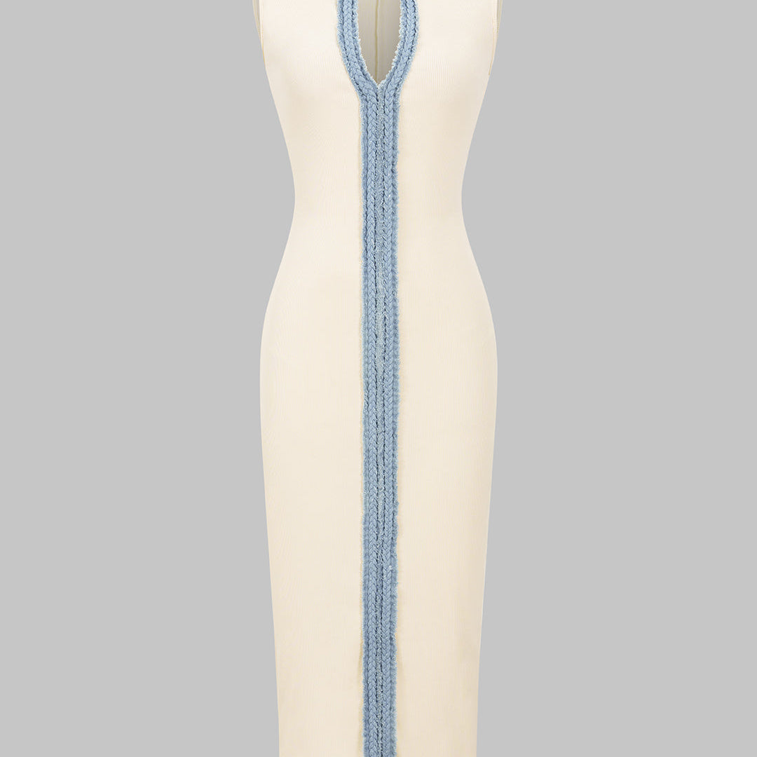 Kontrast Patiş Yamalı Kolsuz Maxi Elbise