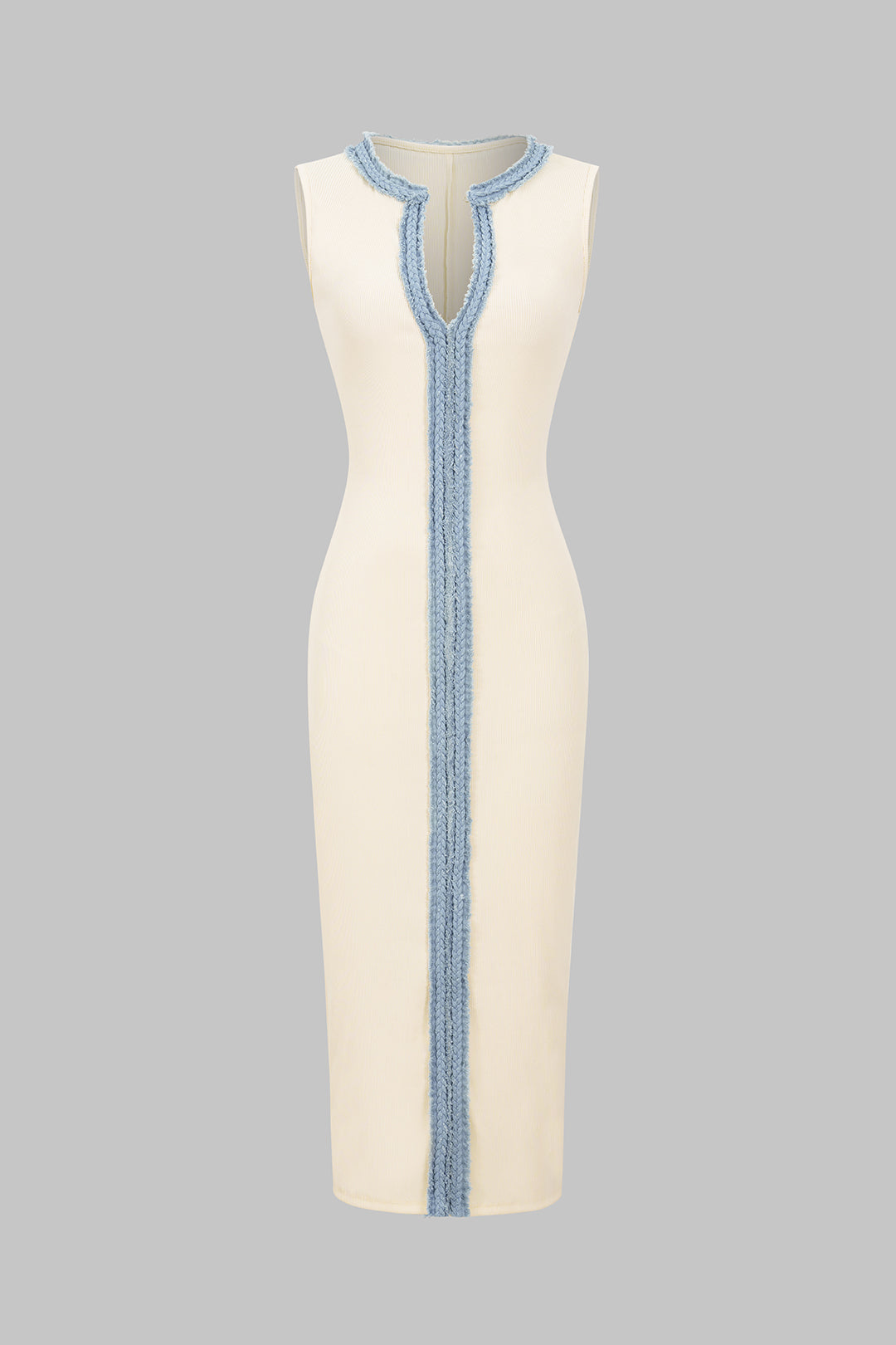 Kontrast Patiş Yamalı Kolsuz Maxi Elbise