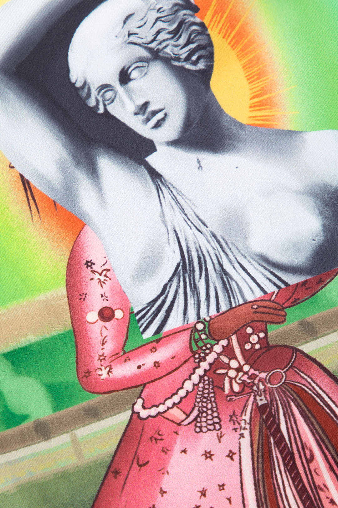 Retro Heykel Baskılı Askılı Bluz