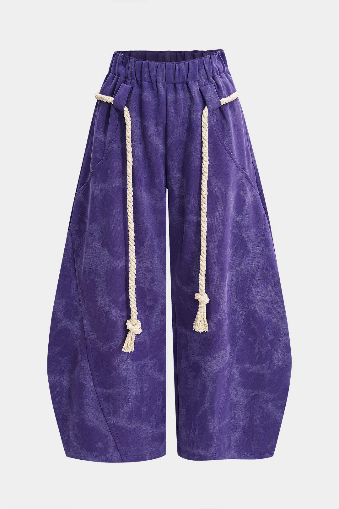 Mermer Tie Dye Baskılı Bağcıklı Geniş Paça Pantolonlar