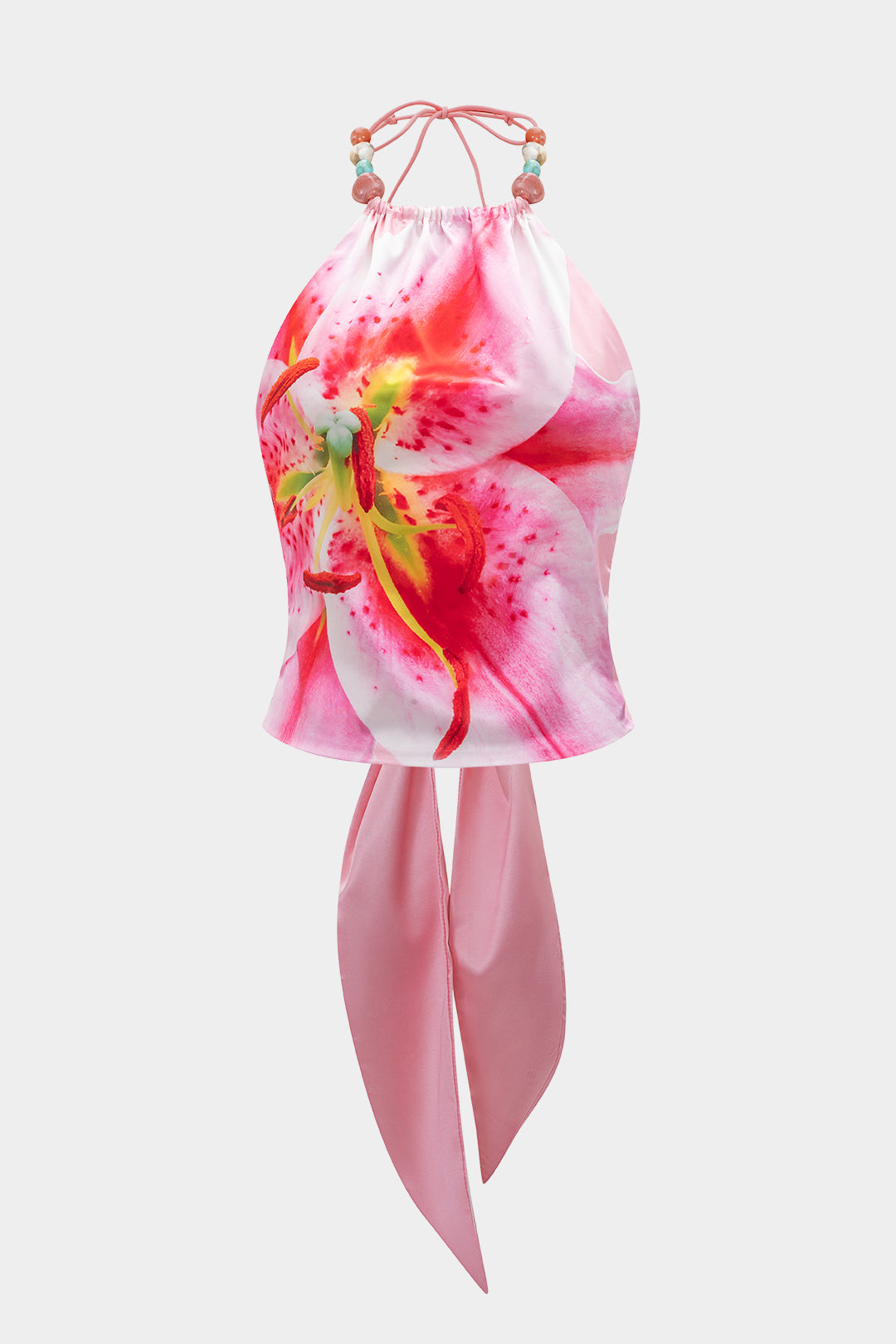 Çiçek Desenli Saten İp Bağlamalı Askılı Bluz