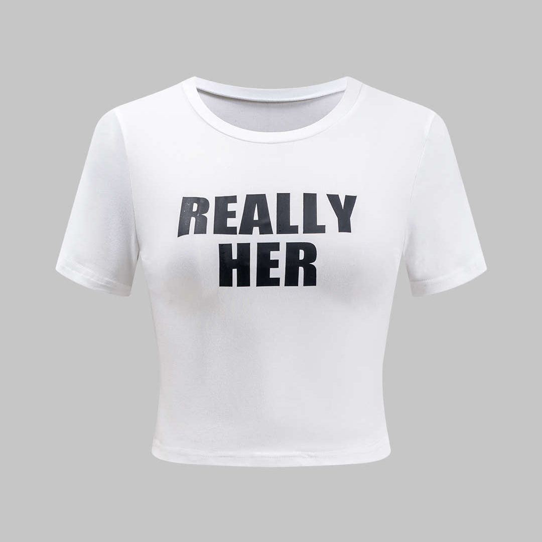 Yazı Baskılı Yuvarlak Yaka Kısa Kol Tişört