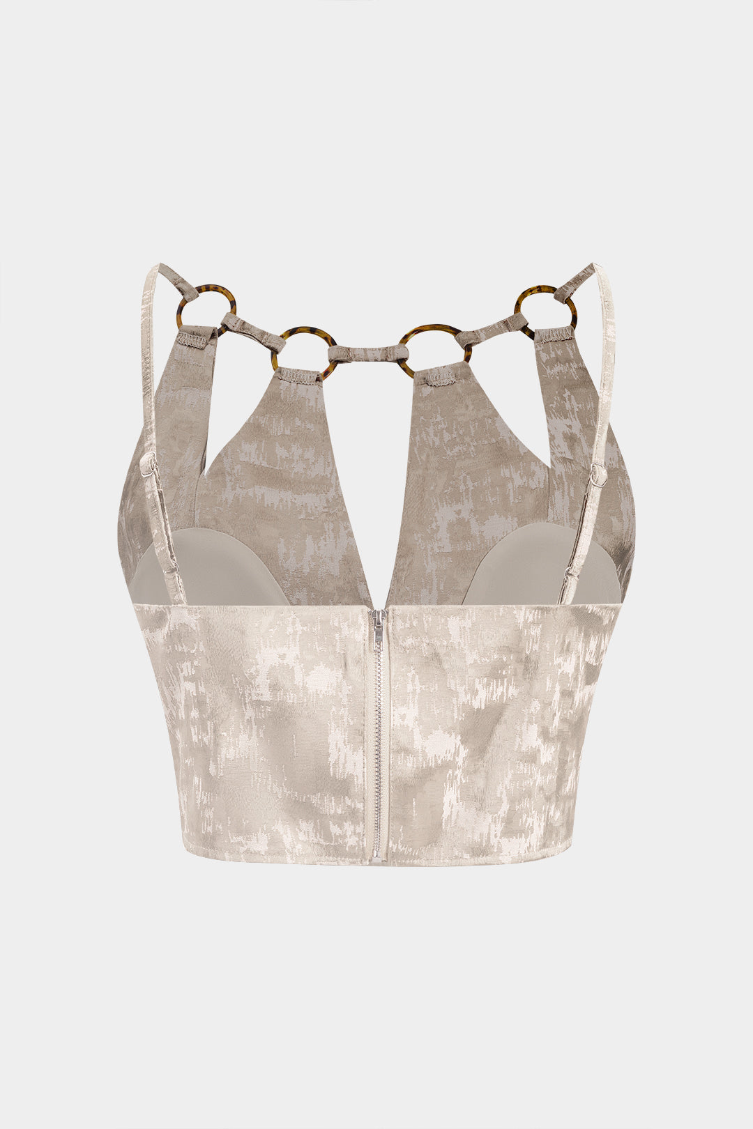 Jakarlı Kesim Açık Yırtmaçlı Fermuarlı Sırt Dekolteli Askılı Üst