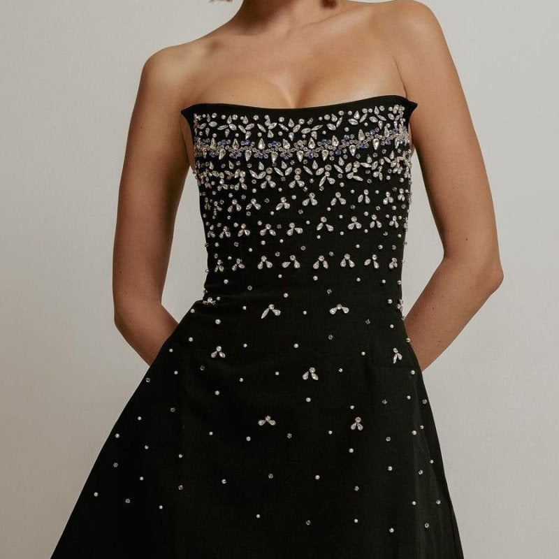 Olyssa Frances Kristal İşlemeli Kolsuz Mini Elbise