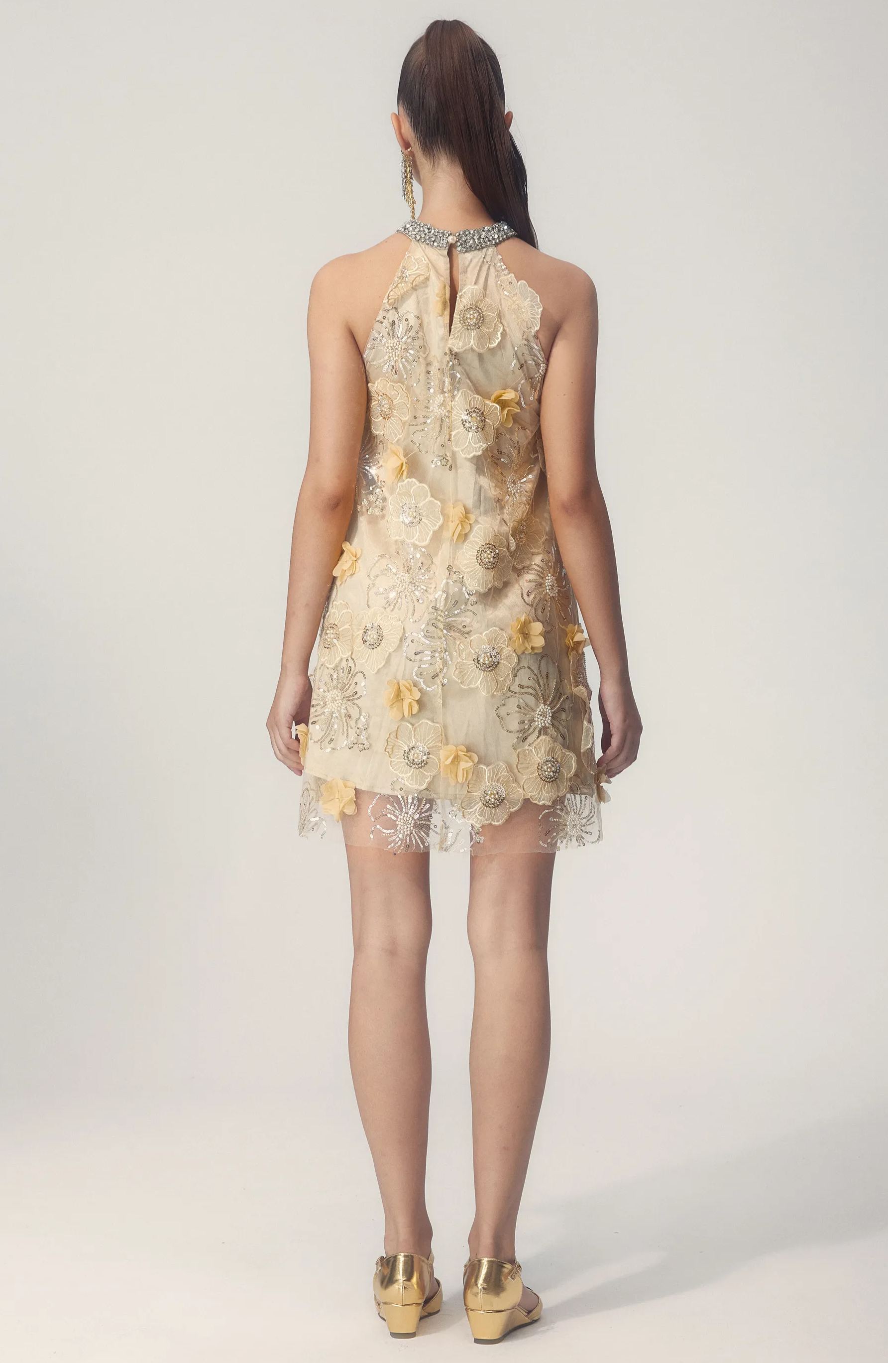 Olyssa Ella Halter Çiçek İşlemeli Payetli Mini Elbise