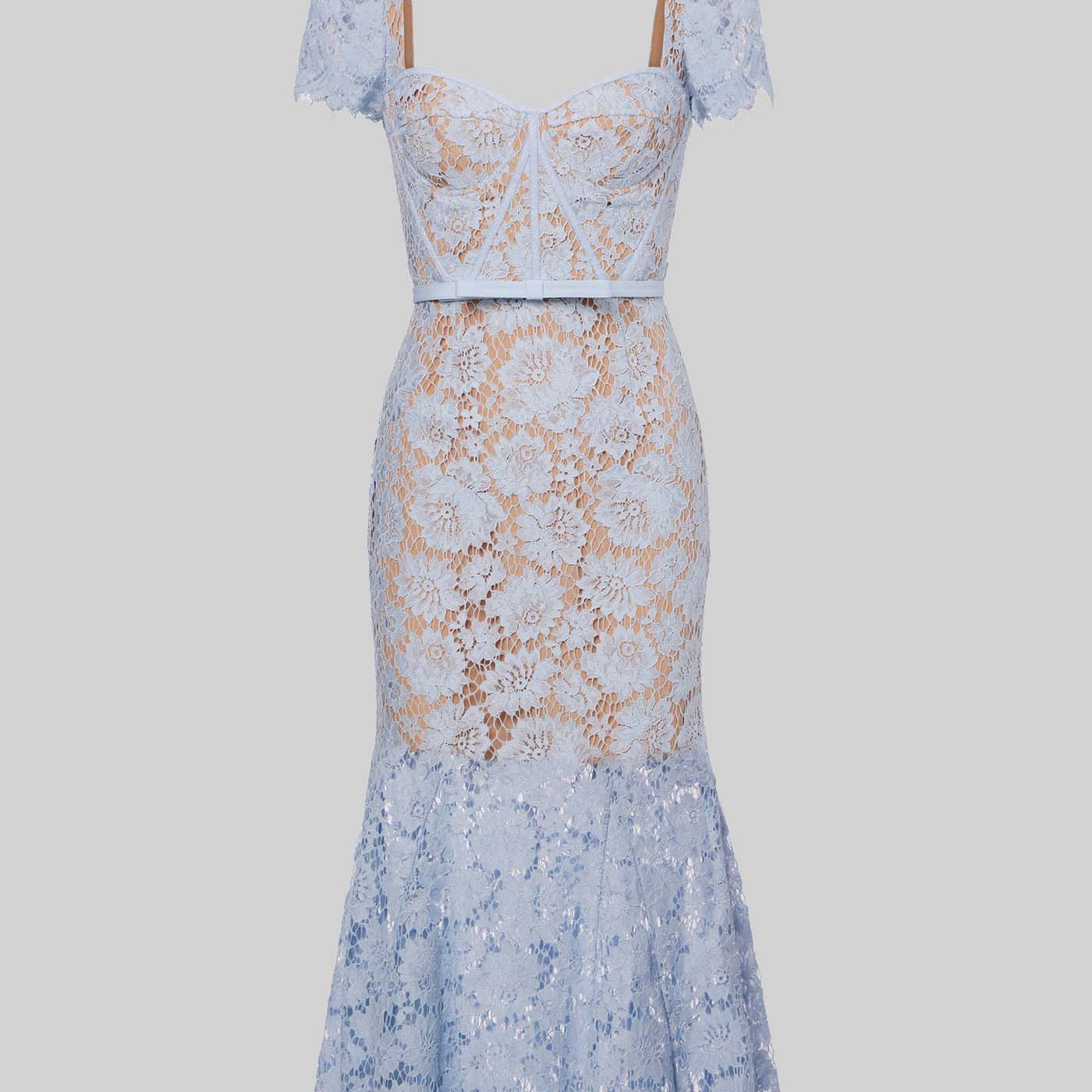 Olyssa Narin Eşleşen Bel Kemerli Kısa Kollu Dantel Elbise